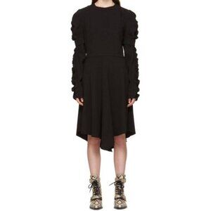 Chloe AW/18 Black Crepe Ruffled-Sleeve Midi Dress